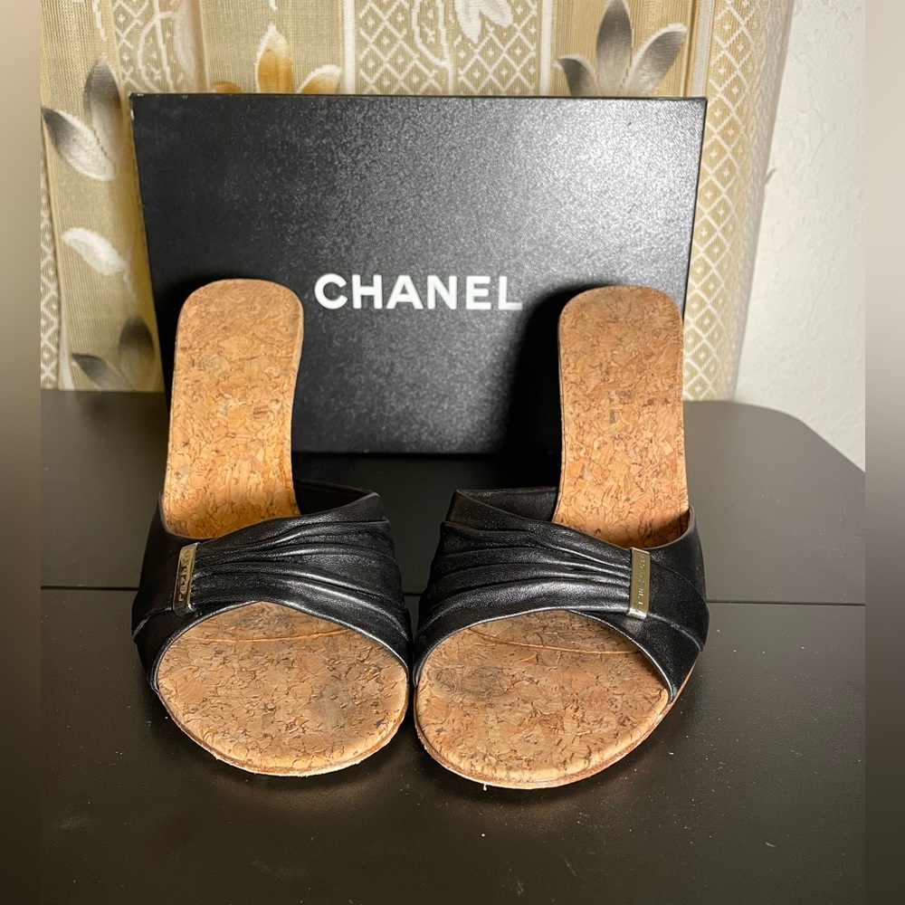 Chanel Black Leather Mules